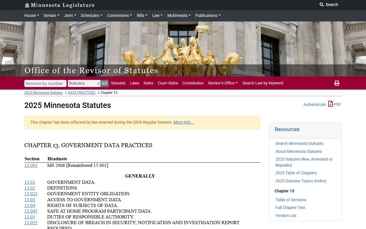 Minnesota Government Data Practices Act Chapter 13 for Washington County records