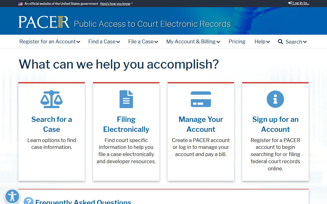 PACER federal court records portal for Washington County litigants