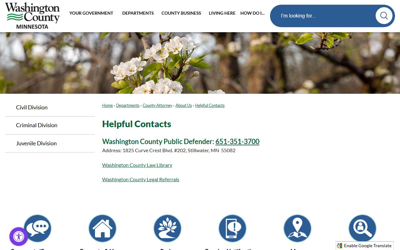 Washington County Attorney helpful contacts with public defender information