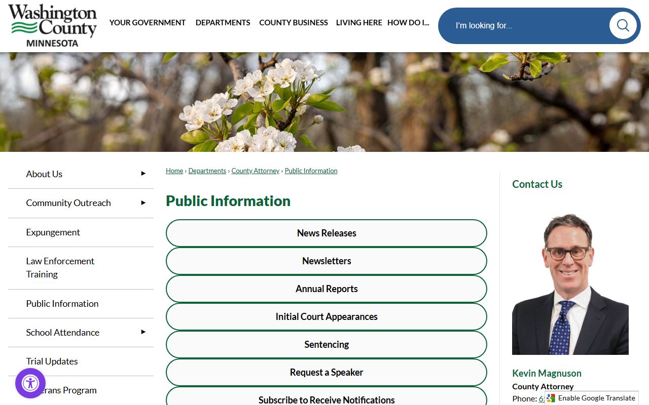 Washington County Attorney public information page on initial appearance and sentencing