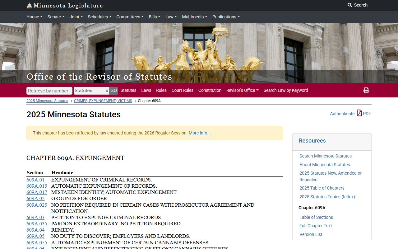 Minnesota expungement Chapter 609A for sealing Washington County criminal records