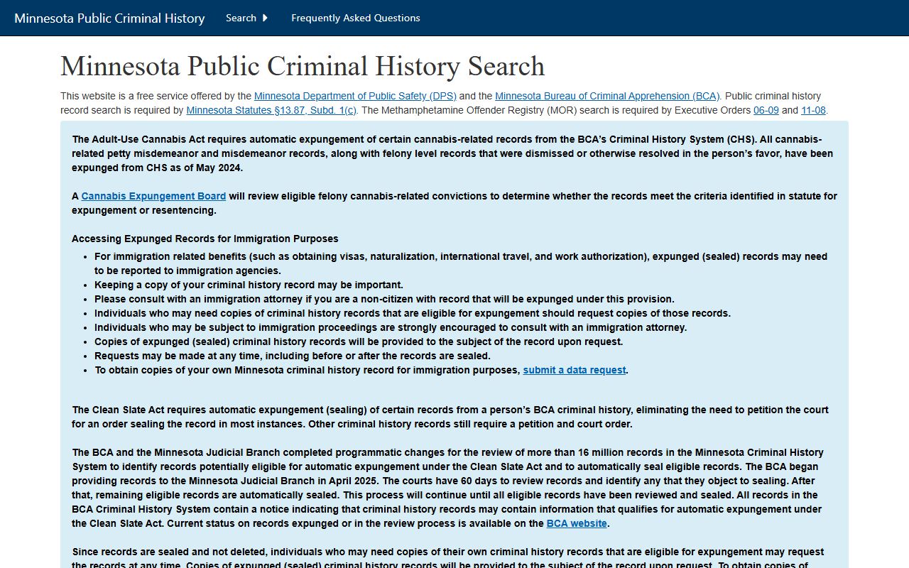 Minnesota Public Criminal History Search portal used for Washington County background checks