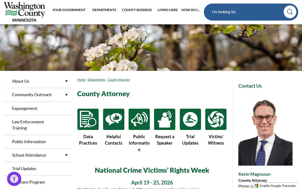 Washington County Attorney page for arrest records and criminal prosecution