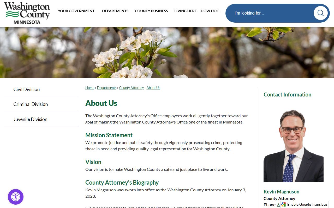 Washington County Attorney office mission and background information
