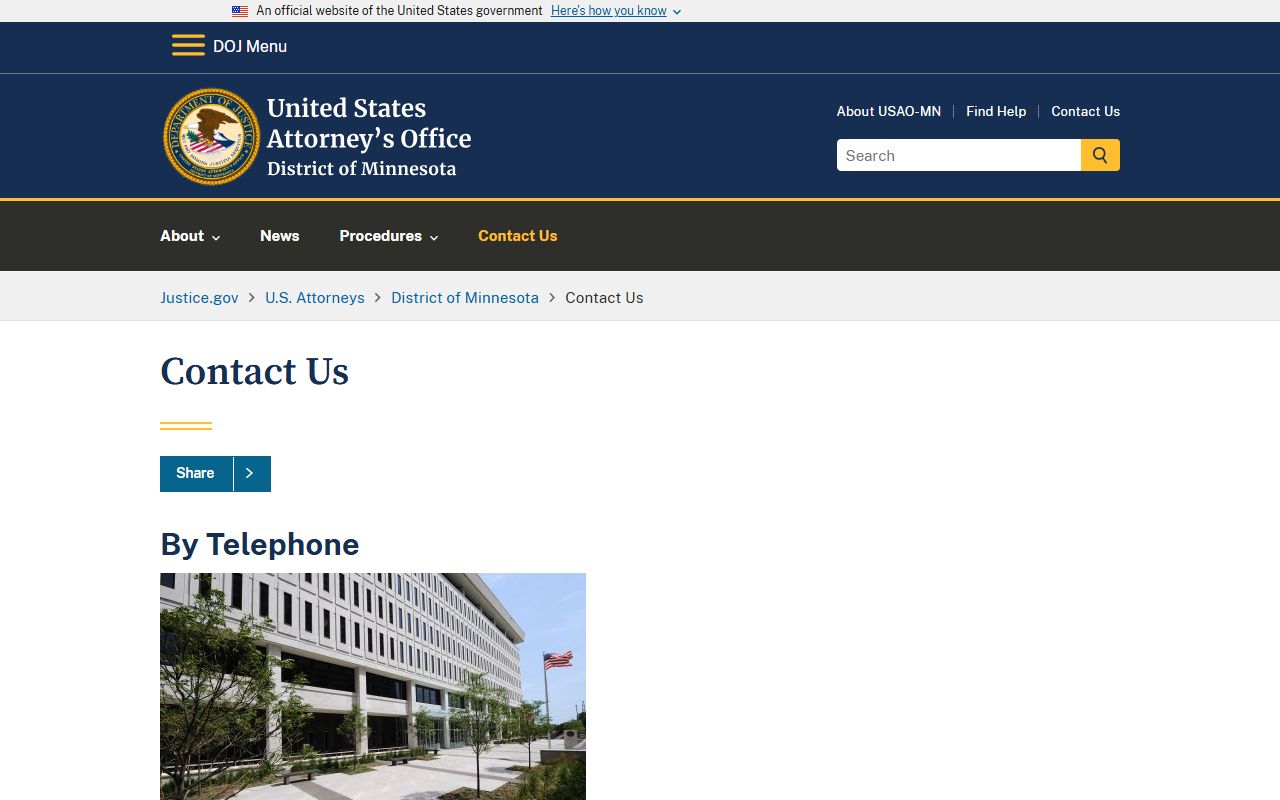 District of Minnesota U.S. Attorney contact page for Washington County residents
