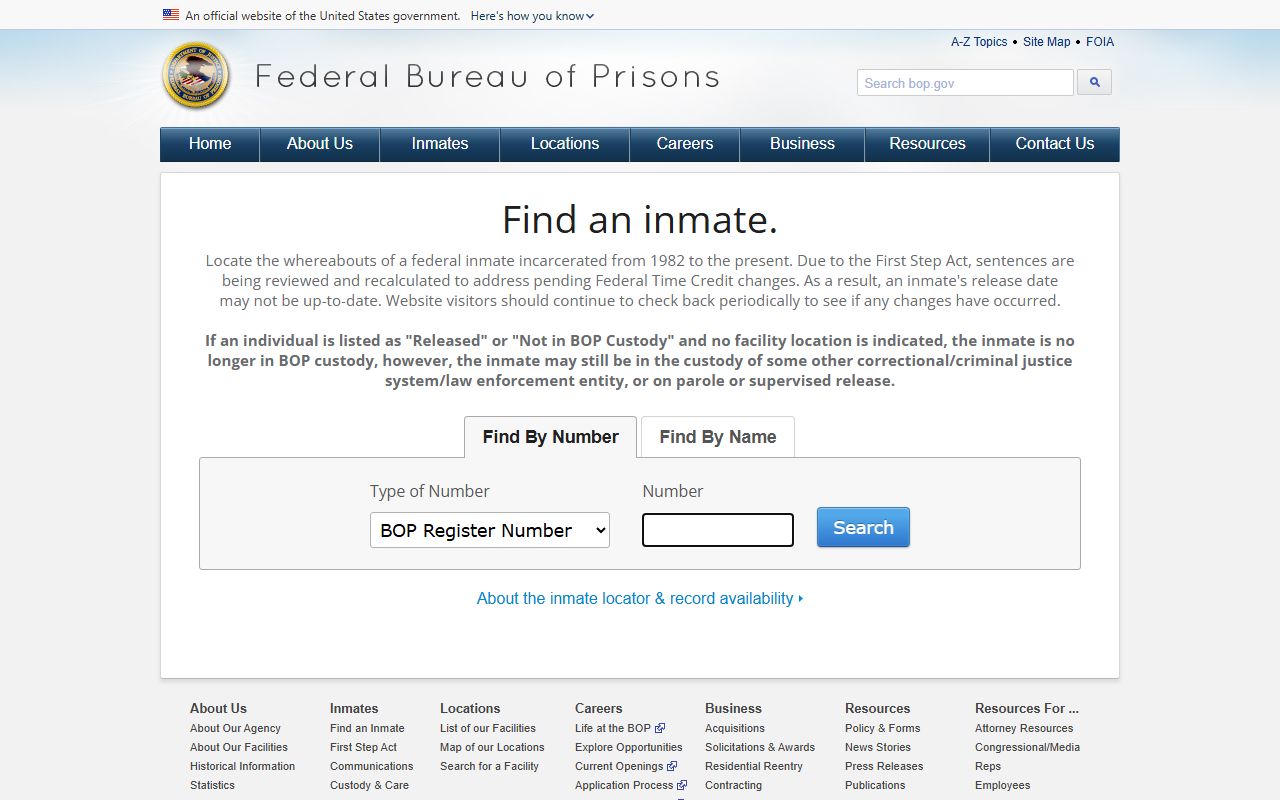 Federal Bureau of Prisons inmate locator for Washington County federal cases