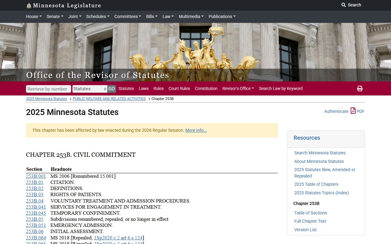 Minnesota civil commitment statutes for Washington County probate and mental health