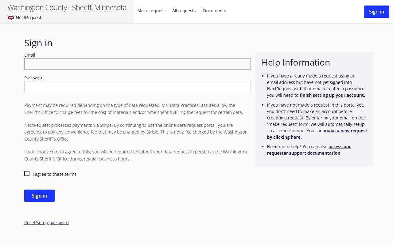Washington County Sheriff NextRequest data request portal