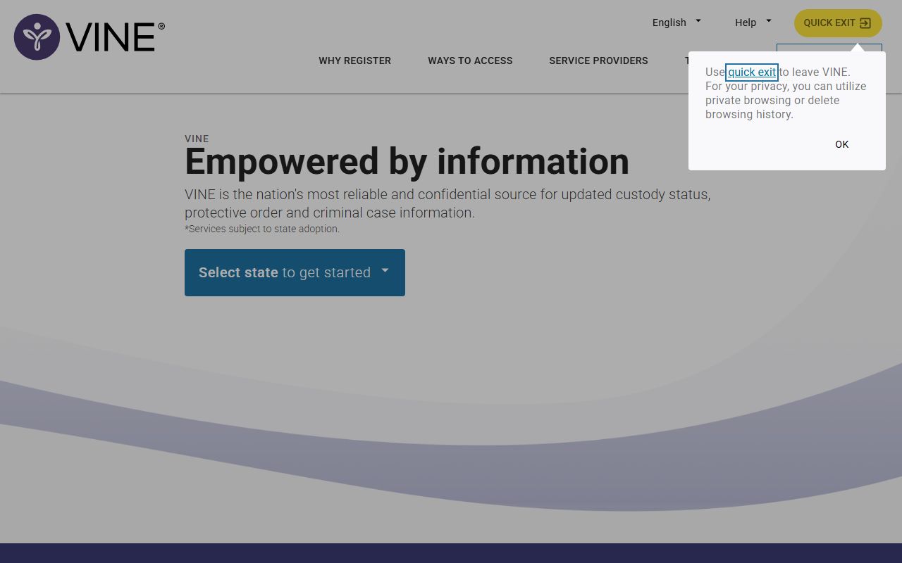 VINELink victim notification portal for Washington County custody status