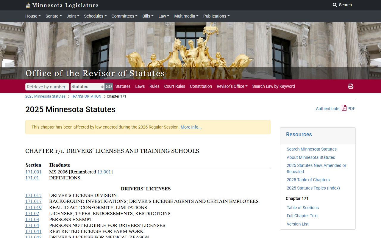 Minnesota driver licensing Chapter 171 for Washington County CDL records